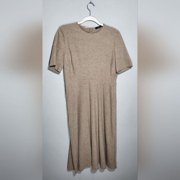 NWT ZARA WOMAN Size Large Wool Blend Midi Dress in Camel Flowy A-Line Neutral - Picture 3 of 11